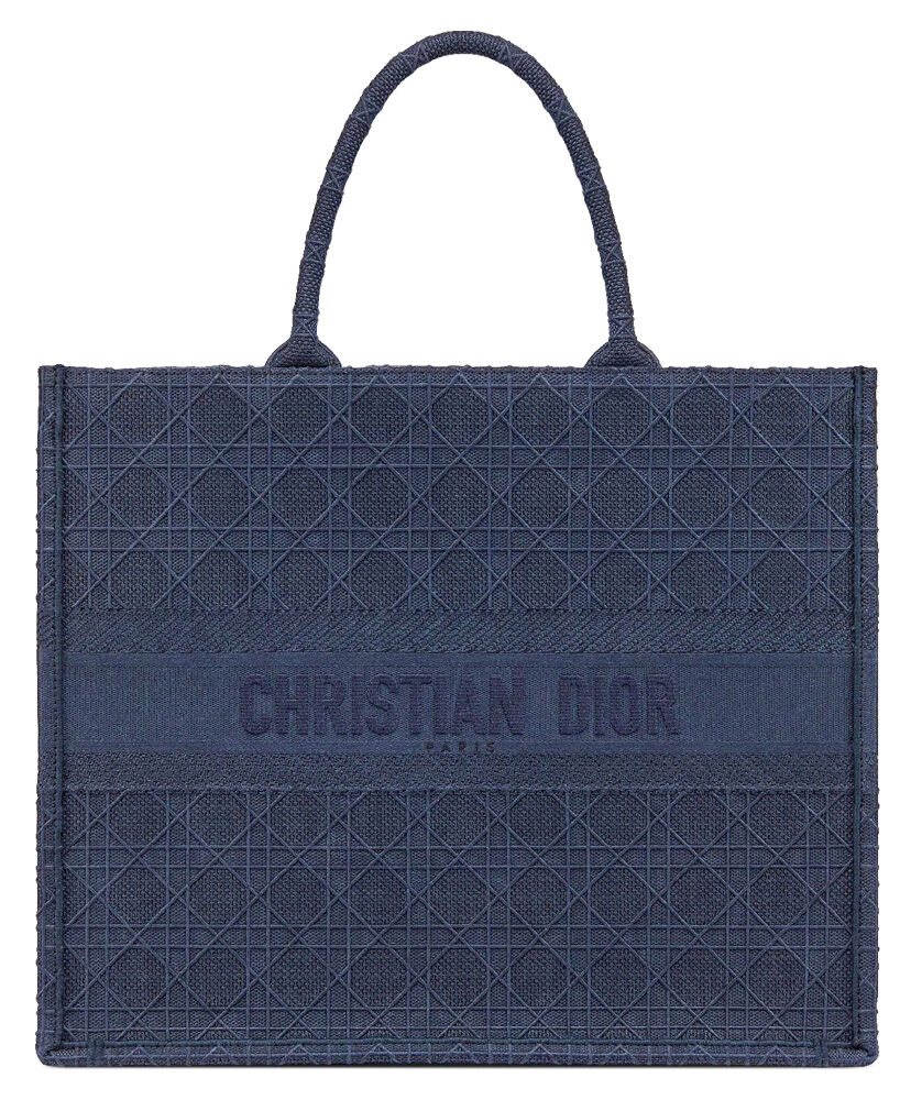 Christian Dior Cannage Embroidered Velvet Dior Book Tote Dark Blue